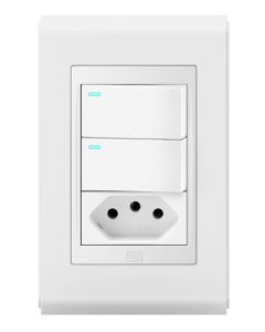 Conjunto 2 interruptores led + 1 tomada 10a Refinatto - Branco/Branco