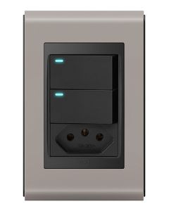 Conjunto 2 interruptores led + 1 tomada 10a Refinatto - Argila/Preto