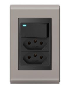 Conjunto 1 interruptor led + 2 tomadas 10a Refinatto - Argila/Preto