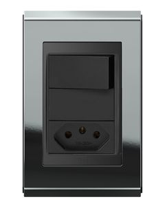 Conjunto 1 interruptor simples + 1 tomada 10a Refinatto - Titânio/preto