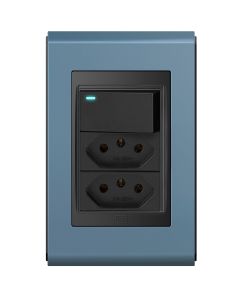 Conjunto 1 interruptor led + 2 tomadas 10a Refinatto - Acqua/preto