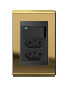 Conjunto 1 interruptor led + 2 tomadas 10a Refinatto - Ouro/preto