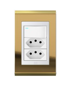 Conjunto 1 interruptor led + 2 tomadas 10a Refinatto - Ouro/branco