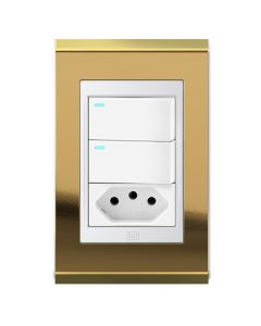 Conjunto 2 interruptores led + 1 tomada 10a Refinatto - Ouro/branco