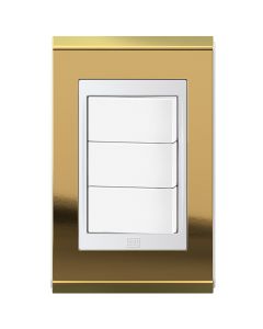 Conjunto 3 interruptores simples Refinatto - Ouro/branco