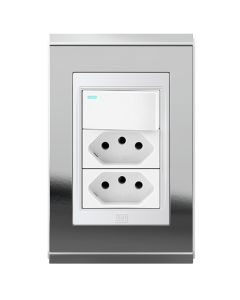 Conjunto 1 interruptor led + 2 tomadas 10a Refinatto - Prata/branco