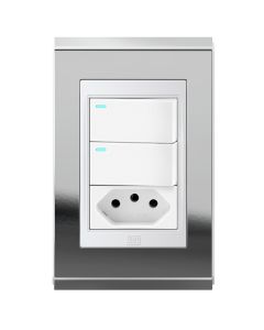 Conjunto 2 interruptores led + 1 tomada 10a Refinatto - Prata/branco
