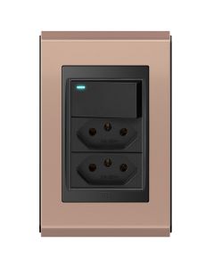 Conjunto 1 interruptor led + 2 tomadas 10a Refinatto - Rosé Gold/preto