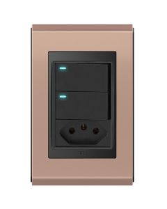 Conjunto 2 interruptores led + 1 tomada 10a Refinatto - Rosé Gold/preto