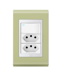 Conjunto 1 interruptor led + 2 tomadas 20a Refinatto Premium - Pistache/branco