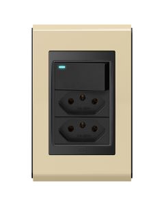 Conjunto 1 interruptor led + 2 tomadas 10a Refinatto - Areia/preto
