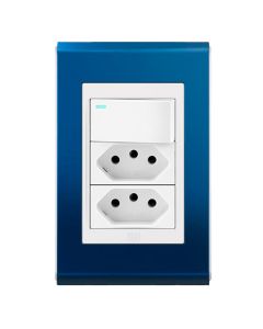 Conjunto 1 interruptor led + 2 tomadas 10a Refinatto - Classic Blue/branco